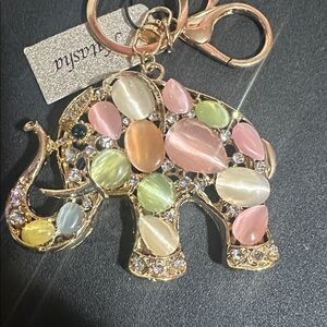 Natasha CZ stones gold bag charm and key chain